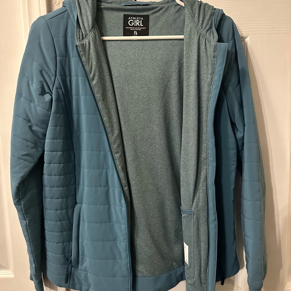 Athleta Teal-Blue Quilted Hooded Jacket